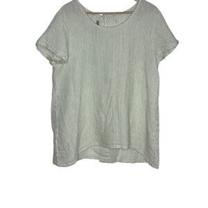 Flax Linen Green White Striped Top Womens Small NWT Button Front Boho Minimalist